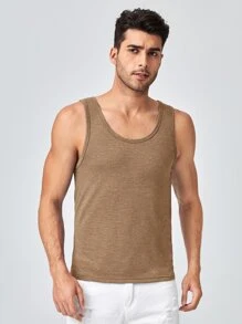 GENTILAND Men Solid Tank Top - Camel - View 5