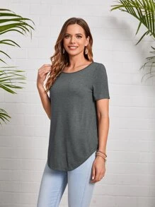 EMERY ROSE Camiseta unicolor bajo curvo