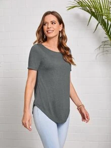 EMERY ROSE Camiseta unicolor bajo curvo