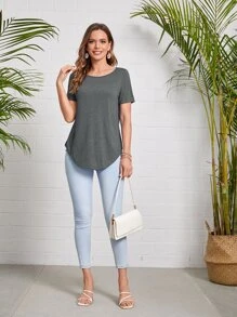 EMERY ROSE Camiseta unicolor bajo curvo