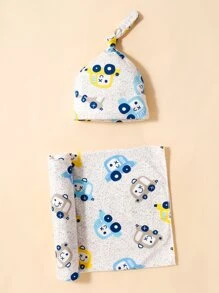 1 chăn quấn hoạt hình cho bé và 1 mũ - Nhiều màu - Xem 1