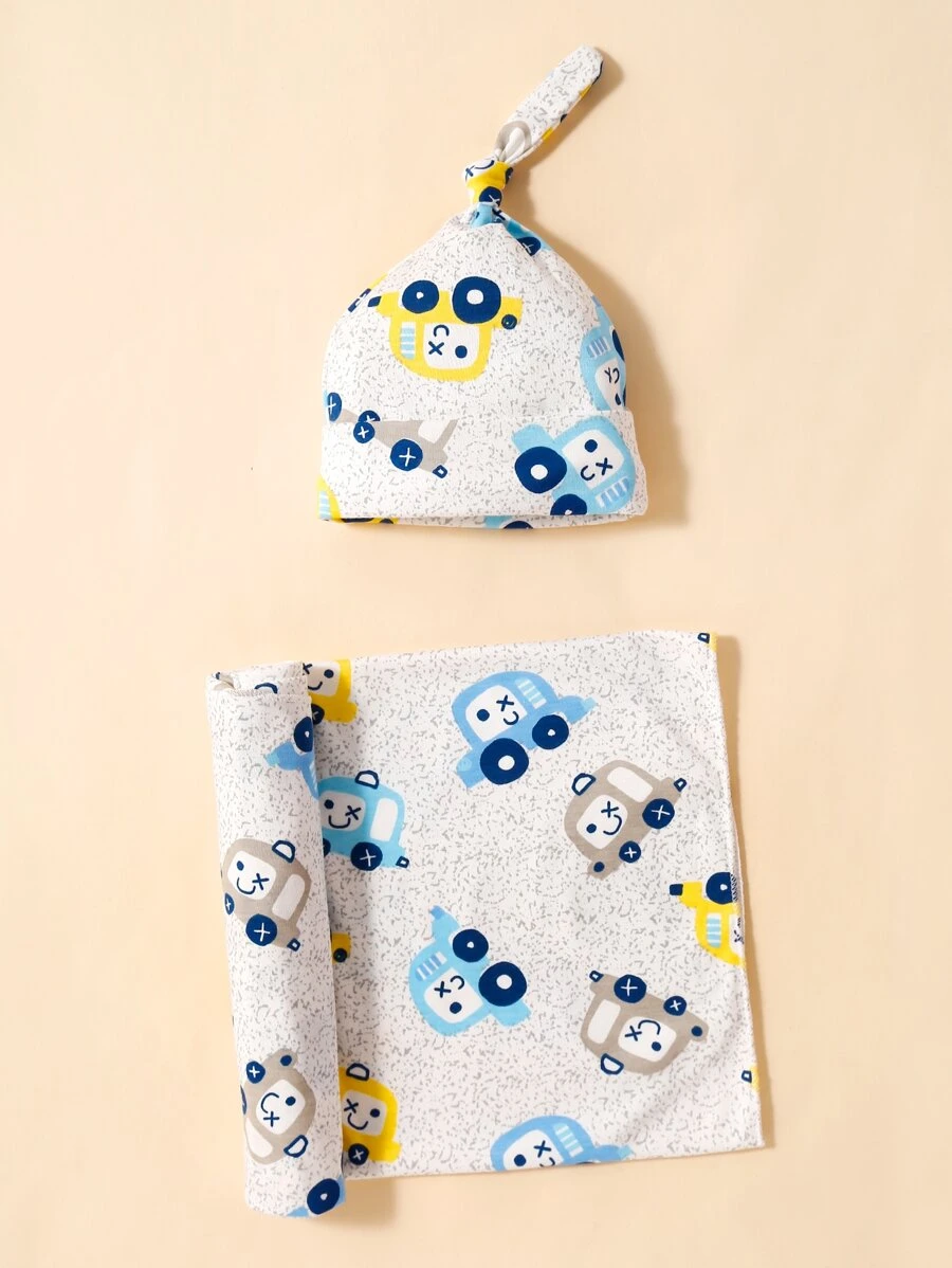 1 chăn quấn hoạt hình cho bé và 1 mũ - Nhiều màu - Xem 1