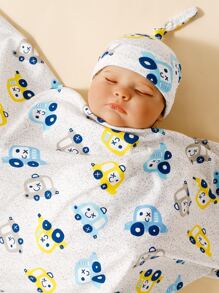 1 chăn quấn hoạt hình cho bé và 1 mũ - Nhiều màu - Xem 2