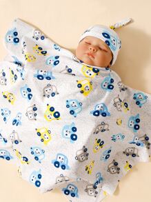 1 chăn quấn hoạt hình cho bé và 1 mũ - Nhiều màu - Xem 4