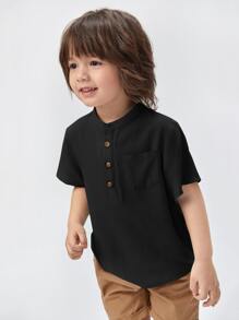 Shein Toddler Boys Half Button Pocket Patched Shirt Shein Usa