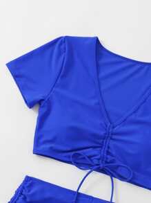 Plain Drawstring Bikini For Summer Beach - Royal Blue - View 4