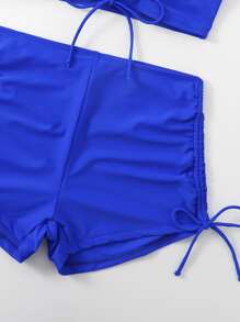 Plain Drawstring Bikini For Summer Beach - Royal Blue - View 5