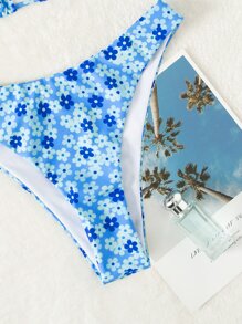 SHEIN Swim 夏季海滩碎花比基尼套装吊带三角文胸上衣和比基尼下装 2 件套比基尼 - 彩色 - 查看 5