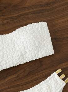 SHEIN Swim 纹理比基尼套装镂空抹胸文胸上衣和比基尼下装 2 件比基尼夏季海滩 - 白色 - 查看 4