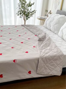 Heart Embroidered Quilted Bedspread - Light Grey - View 1