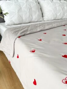 Heart Embroidered Quilted Bedspread - Light Grey - View 3