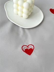Heart Embroidered Quilted Bedspread - Light Grey - View 4