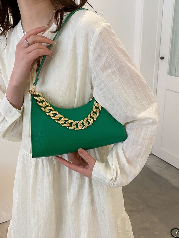 Snakeskin Chain Baguette Bag SHEIN USA