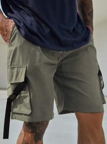Manfinity Men Plus Buckle Flap Pocket Cargo Shorts - Army Green - View 1