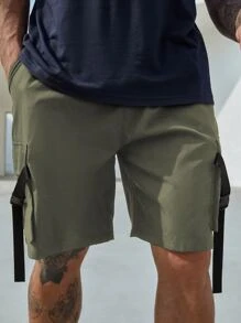 Manfinity Men Plus Buckle Flap Pocket Cargo Shorts - Army Green - View 4