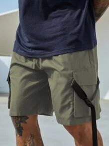 Manfinity Men Plus Buckle Flap Pocket Cargo Shorts - Army Green - View 7