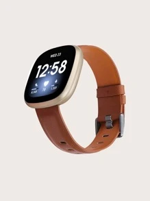 1pc Leather Watch Strap For Fitbit Versa3 / Versa4, Unisex Leather Band In Buckle Style - Brown - View 1