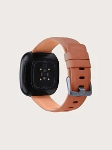 1pc Leather Watch Strap For Fitbit Versa3 / Versa4, Unisex Leather Band In Buckle Style - Brown - View 2