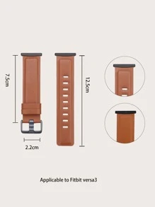 1pc Leather Watch Strap For Fitbit Versa3 / Versa4, Unisex Leather Band In Buckle Style - Brown - View 3