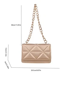 Metallic Quilted Snap Button Square Bag - Gold - View 3