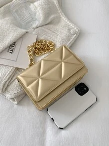 Metallic Quilted Snap Button Square Bag - Gold - View 6