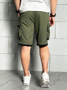 Manfinity Quần Short Nam Dây kéo Túi màu trơn Đường phố - xanh quân đội - Xem 5