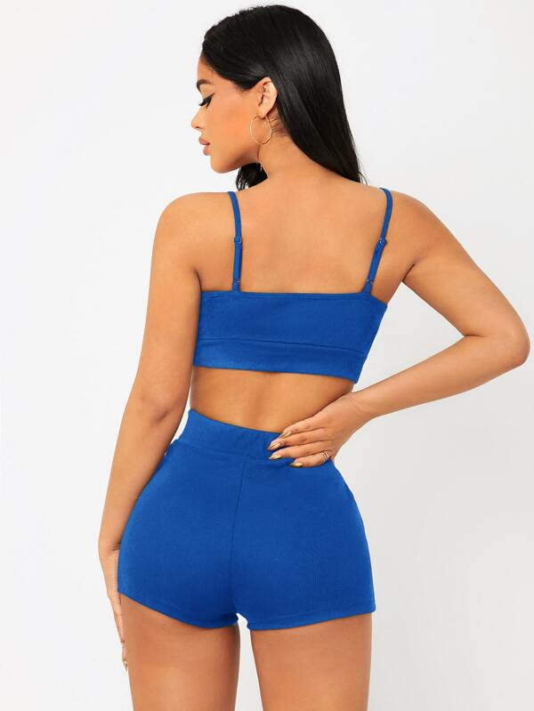 SHEIN PETITE Letter Embroidery Cami Crop Top & Biker Shorts Set SHEIN USA