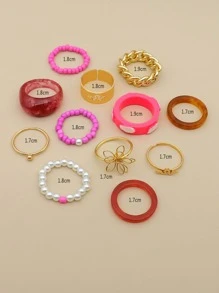 12pcs Faux Pearl & Flower Decor Ring - Multicolor - View 4