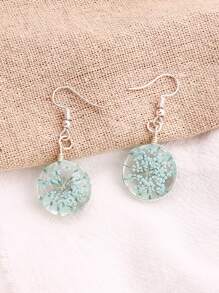 Dried Flower Detail Round Drop Earrings - Baby Blue - View 1
