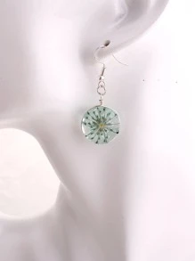 Dried Flower Detail Round Drop Earrings - Baby Blue - View 2