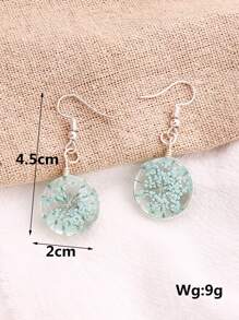 Dried Flower Detail Round Drop Earrings - Baby Blue - View 3