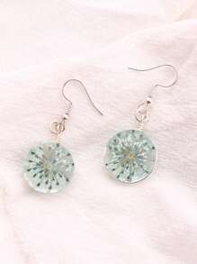 Dried Flower Detail Round Drop Earrings - Baby Blue - View 4