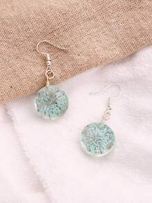 Dried Flower Detail Round Drop Earrings - Baby Blue - View 5