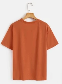 SHEIN LUNE Áo thun nữ In hoa Báo Slogan Giải trí - Màu Cam san hô - Xem 2