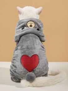 1pc Bear Print Hooded Pet Pajama - Grey - View 1