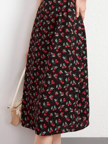 Cherry Print Puff Sleeve Dress - Multicolor - View 6
