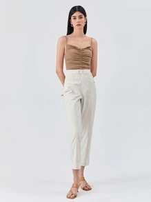 SHEIN Unity Áo hai dây Xù màu trơn Thanh lịch - Lạc đà - Xem 6