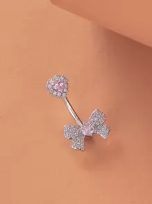 方晶锆石蝴蝶结和心形装饰肚脐环不锈钢水晶朋克穿孔 - 适合任何情人节场合的时尚身体珠宝礼物 - 彩色 - 查看 2
