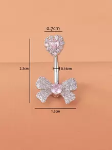 方晶锆石蝴蝶结和心形装饰肚脐环不锈钢水晶朋克穿孔 - 适合任何情人节场合的时尚身体珠宝礼物 - 彩色 - 查看 3