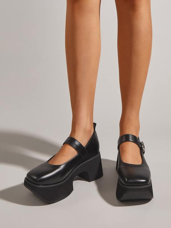 Women Platform Mary Jane Shoes, Punk Outdoor Black Wedge Shoes SHEIN EUR
