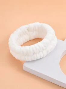 Simple Plush Wide Headband With Elastic Band, For Washing Face, Makeup, And Bathing Home Bathroom Decor Summer - White - View 11