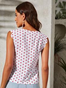 SHEIN Clasi 鎖孔領貝殼邊波卡圓點上衣 - 白色 - 查看 2