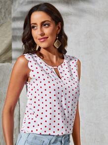 SHEIN Clasi 鎖孔領貝殼邊波卡圓點上衣 - 白色 - 查看 4