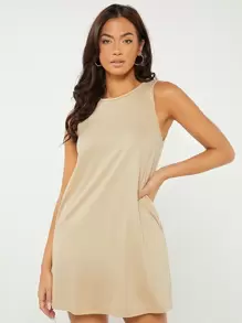 SHEIN Essnce Vestido tank con bolsillo oculto unicolor - Albaricoque - Ver 1