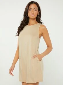 SHEIN Essnce Vestido tank con bolsillo oculto unicolor - Albaricoque - Ver 3