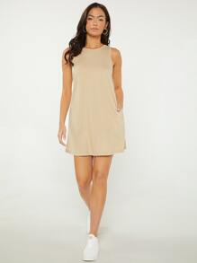 SHEIN Essnce Vestido tank con bolsillo oculto unicolor - Albaricoque - Ver 4