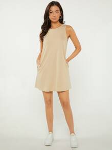 SHEIN Essnce Vestido tank con bolsillo oculto unicolor - Albaricoque - Ver 5