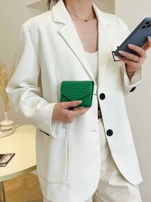 鱷魚壓紋短皮夾口袋皮夾小錢包身份窗戶三折女士皮夾 - 綠色 - 查看 2