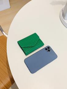 鱷魚壓紋短皮夾口袋皮夾小錢包身份窗戶三折女士皮夾 - 綠色 - 查看 3