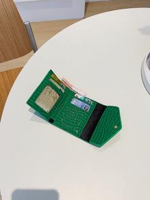 鱷魚壓紋短皮夾口袋皮夾小錢包身份窗戶三折女士皮夾 - 綠色 - 查看 4